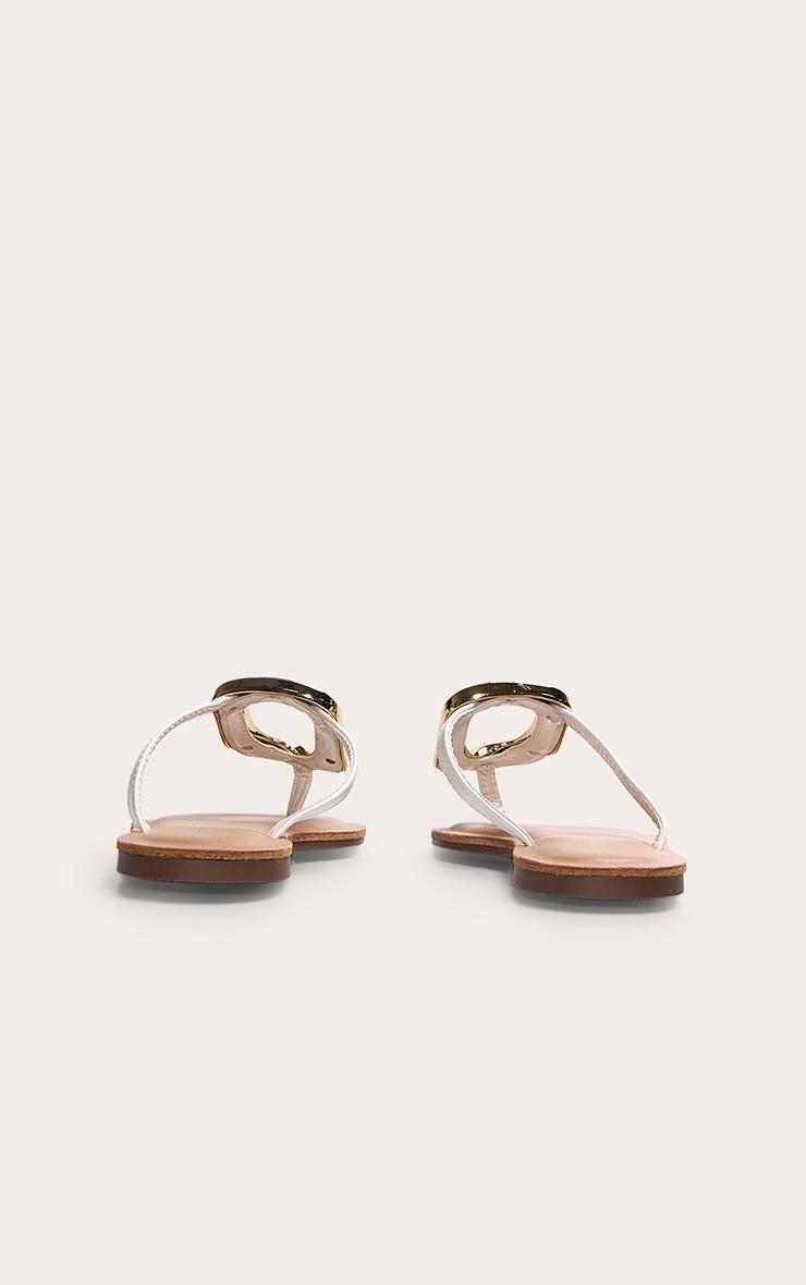 White Pu Square Toe Thong Trim Detail Resin Sole Flat Sandals Product Image