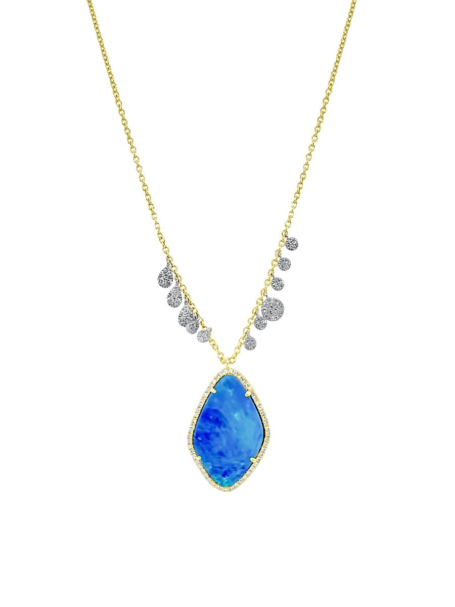 Womens Two-Tone 14K Gold, 0.33 TCW Diamond & Opal Necklace Product Image