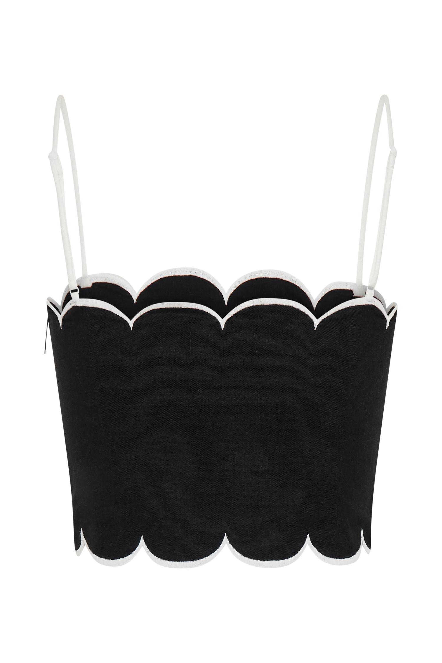 Alessio Scalloped Linen Top - Black Product Image