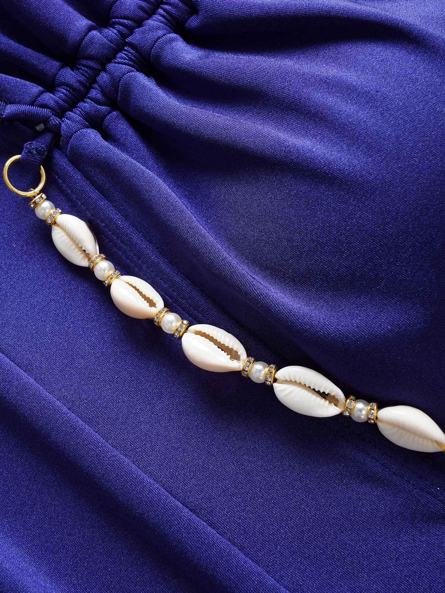 Plain Shell Detail Gathered One Piece Swimsuit Female Product Image