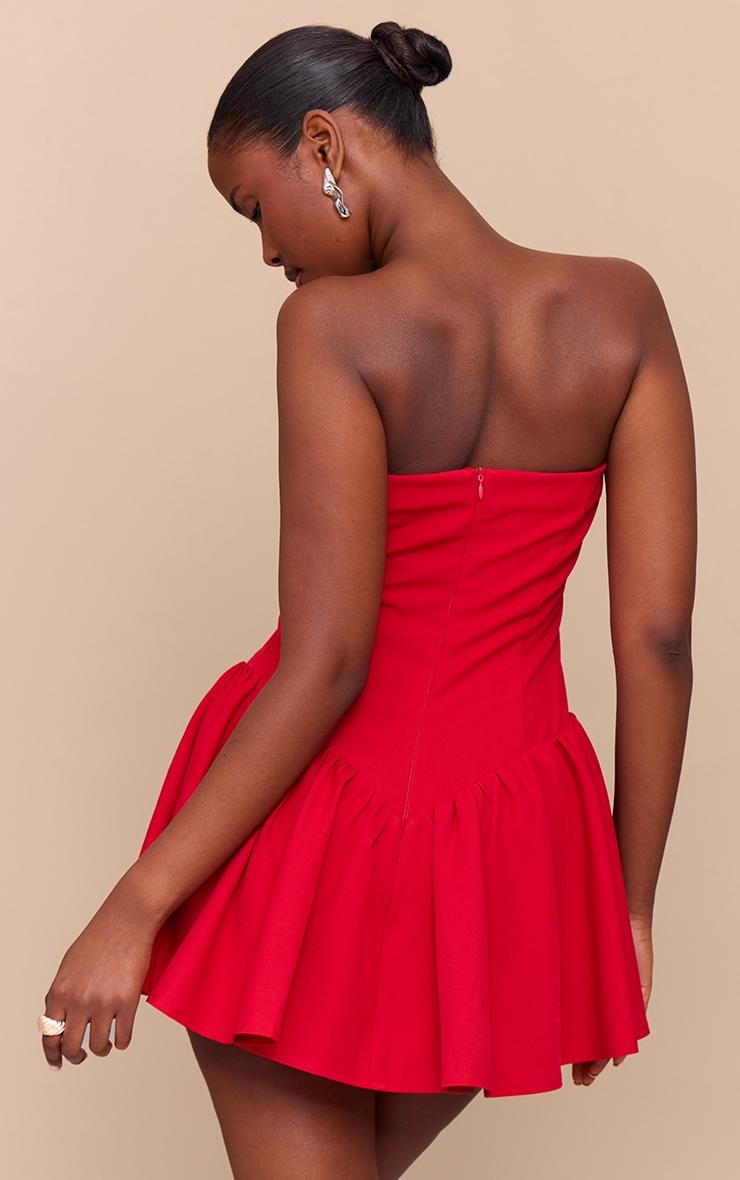 Tomato Red Woven Bandeau Dropped Waist Romper Product Image