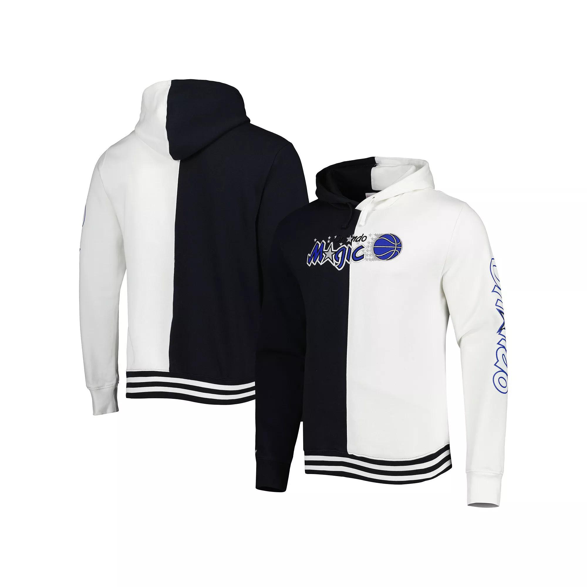 Men's Mitchell & Ness Black/White Orlando Magic Hardwood Classics Split Pullover Hoodie, Size: Large, Mag Blue Product Image