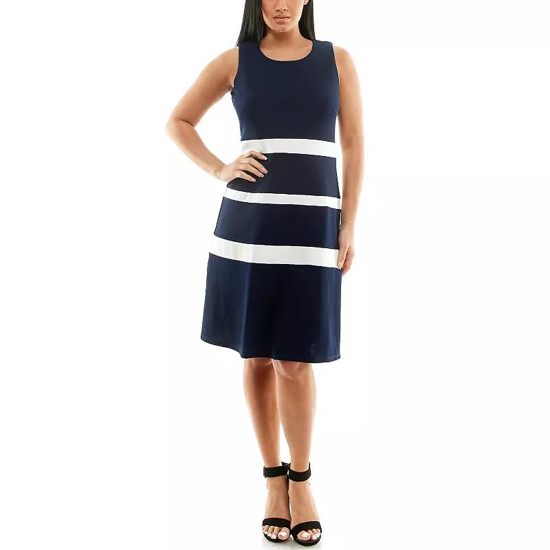 Women's Nina Leonard Colorblock Dress, Size: XL, Navy Ivory Product Image