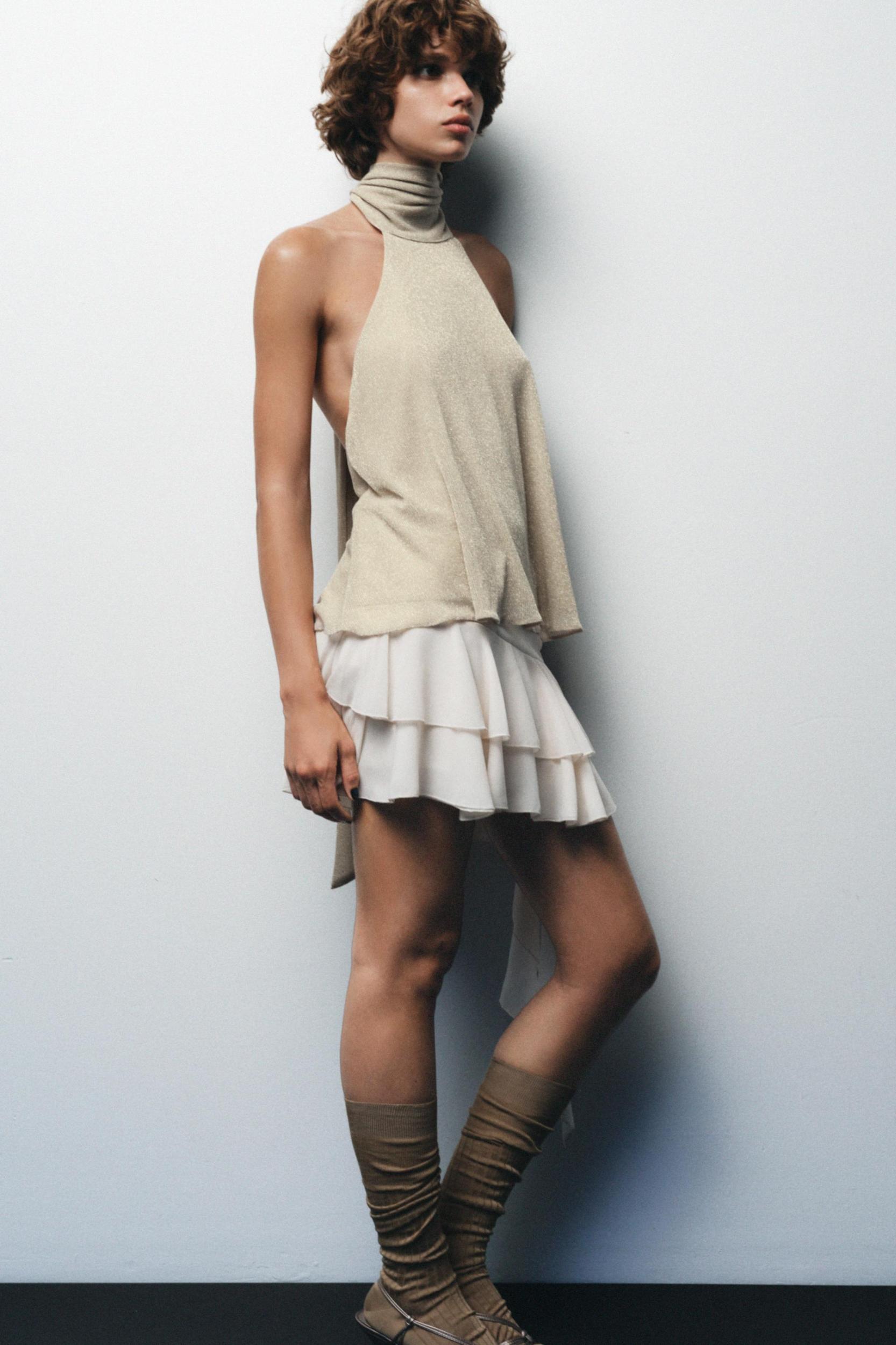 METALLIC THREAD HALTER TOP Product Image