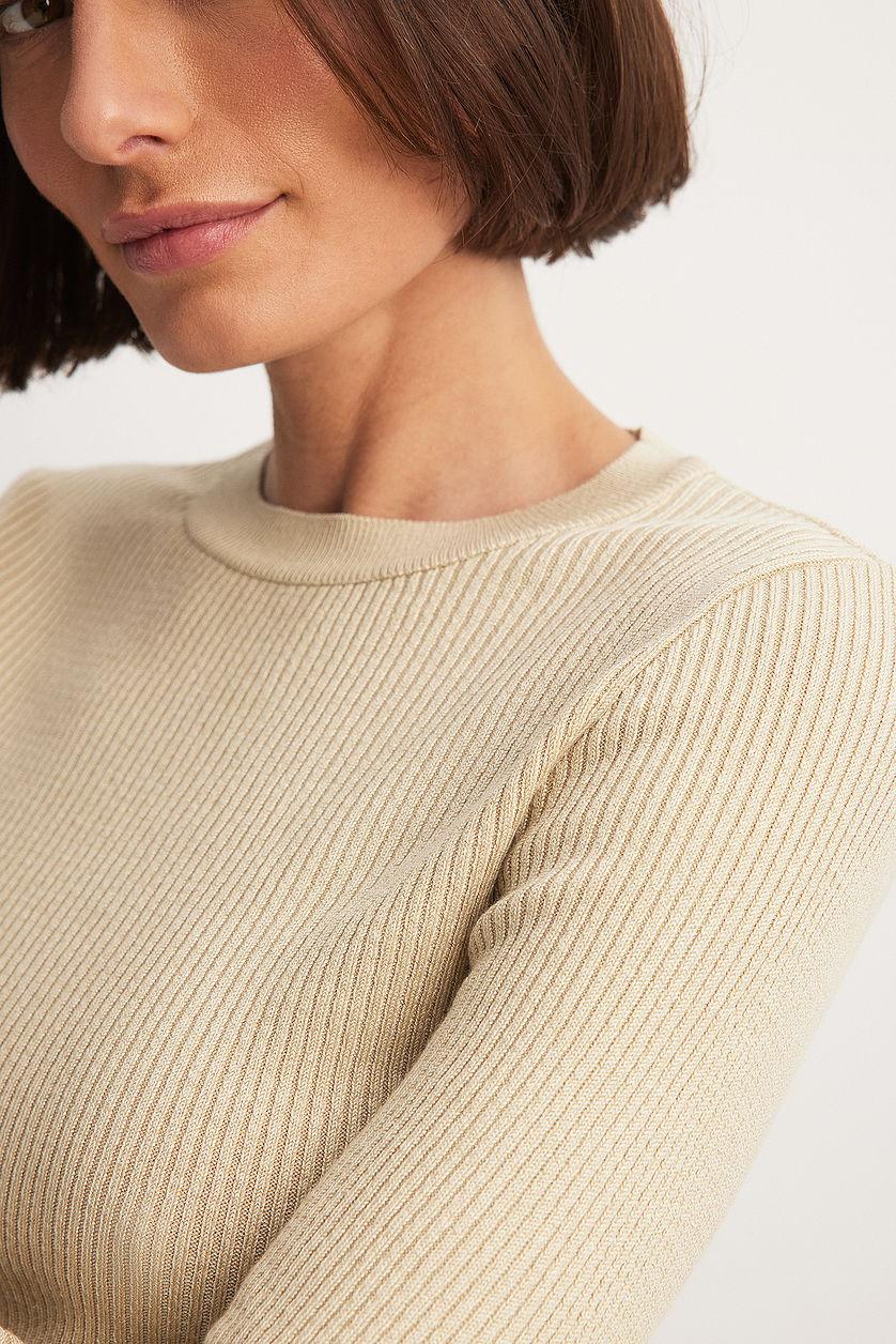 Ribbed Knitted Round Neck Sweater Product Image