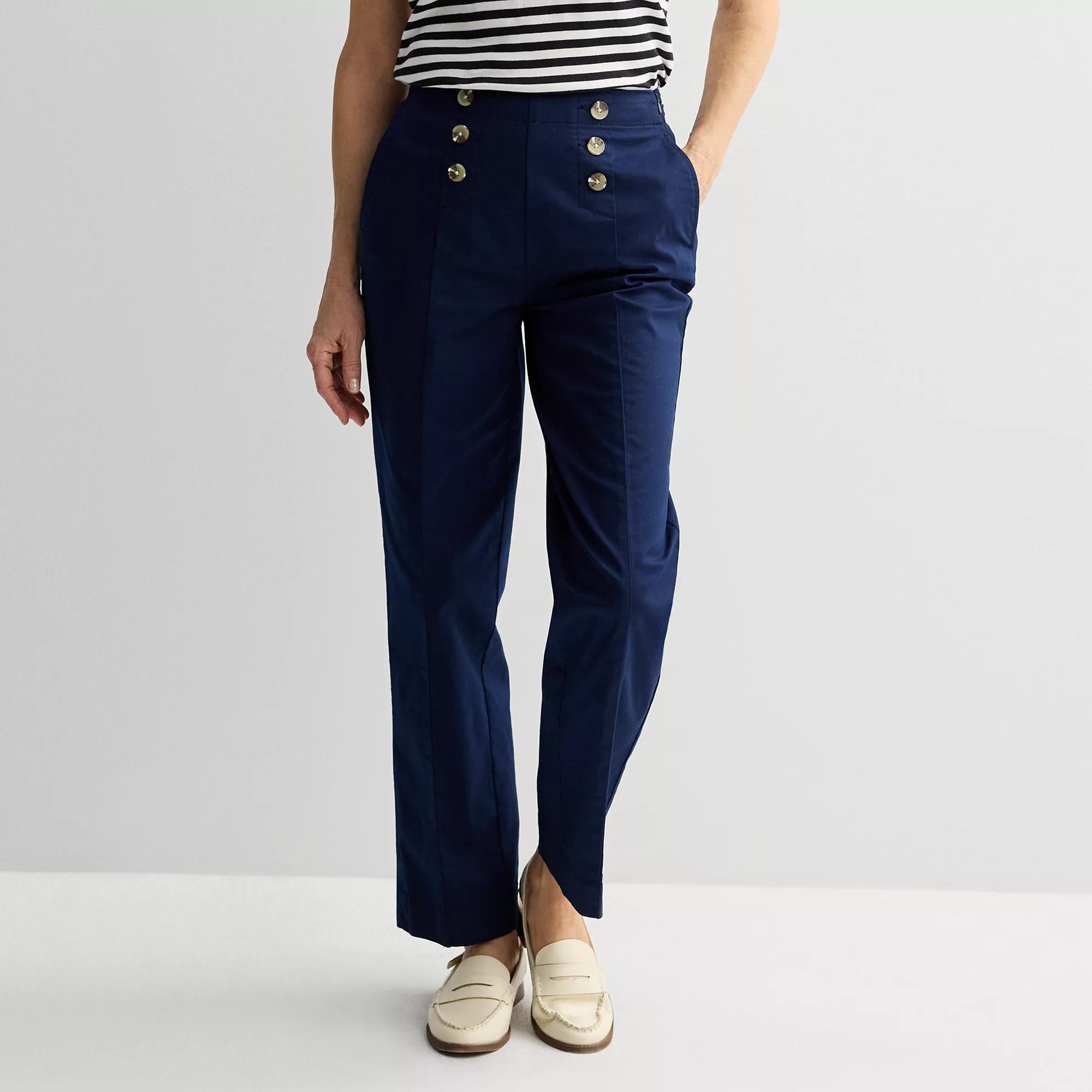 Petite Croft & Barrow® Sailor Button Chino Pants, Women's, Size: 4 Petite, Seattle Blue Product Image