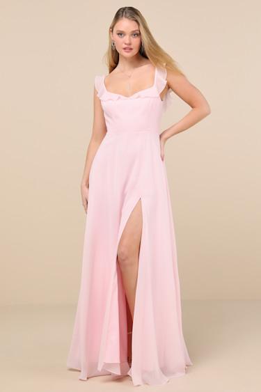 Dreamy Admiration Light Pink Ruffled Maxi Dress Product Image