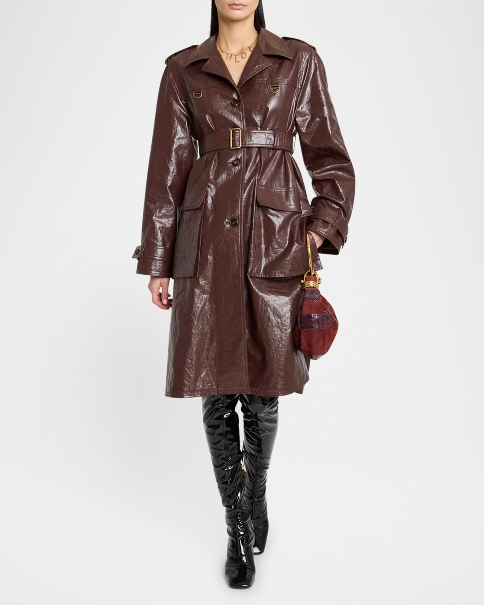 Belted Shiny Coated Cotton Trench Coat Product Image