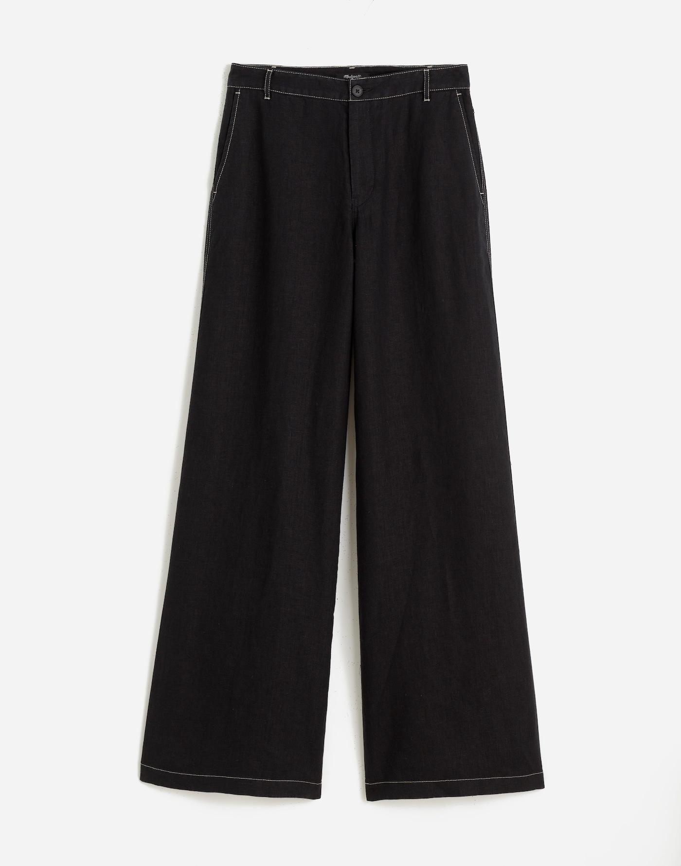 The Petite Zoe Relaxed Wide Pant in 100% Linen Product Image