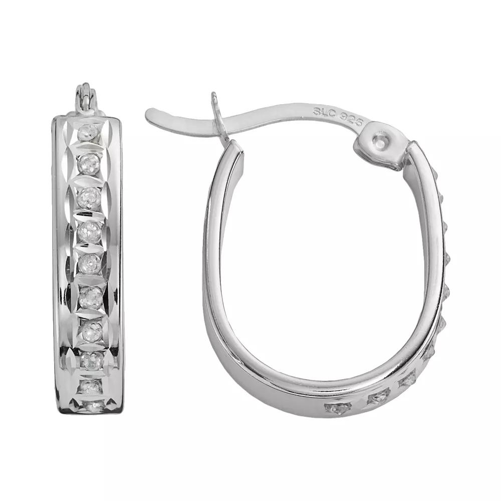 Diamond Mystique Platinum Over Silver Diamond Accent U-Hoop Earrings, Women's, White Product Image