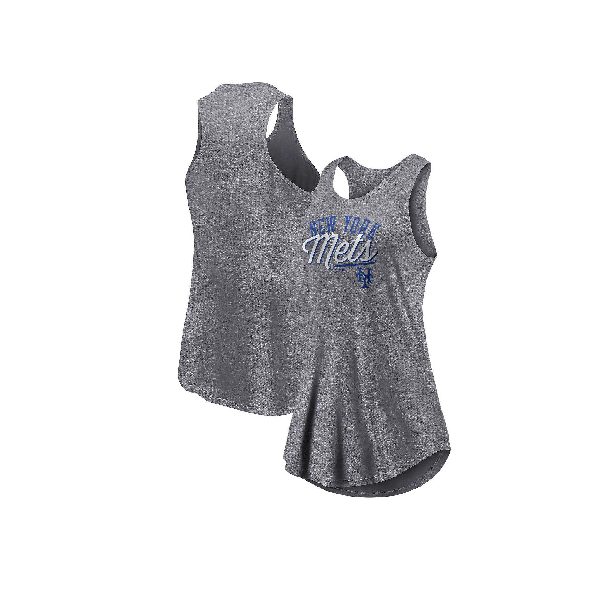 Women's Fanatics Branded Heather Gray New York Mets Simplicity Swing Racerback Scoop Neck Tank Top,  Product Image