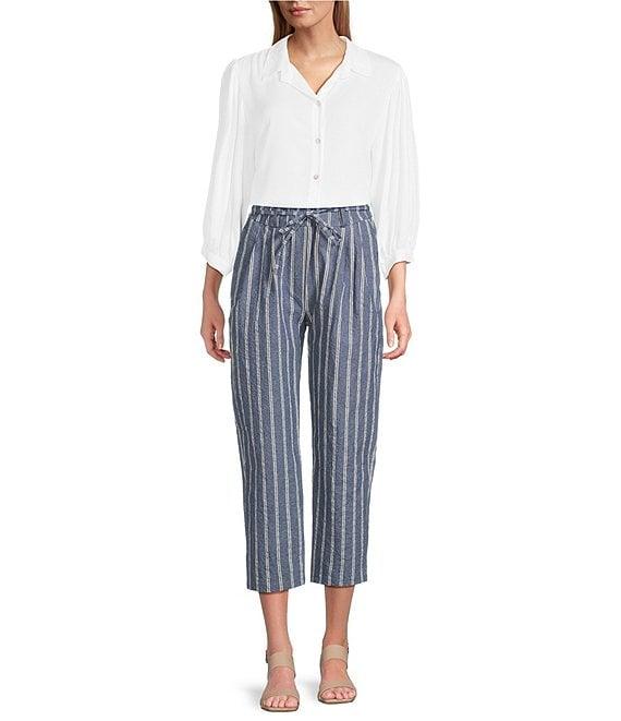 M Made in Italy Pin Stripe Tie Waist Crop Pants Product Image