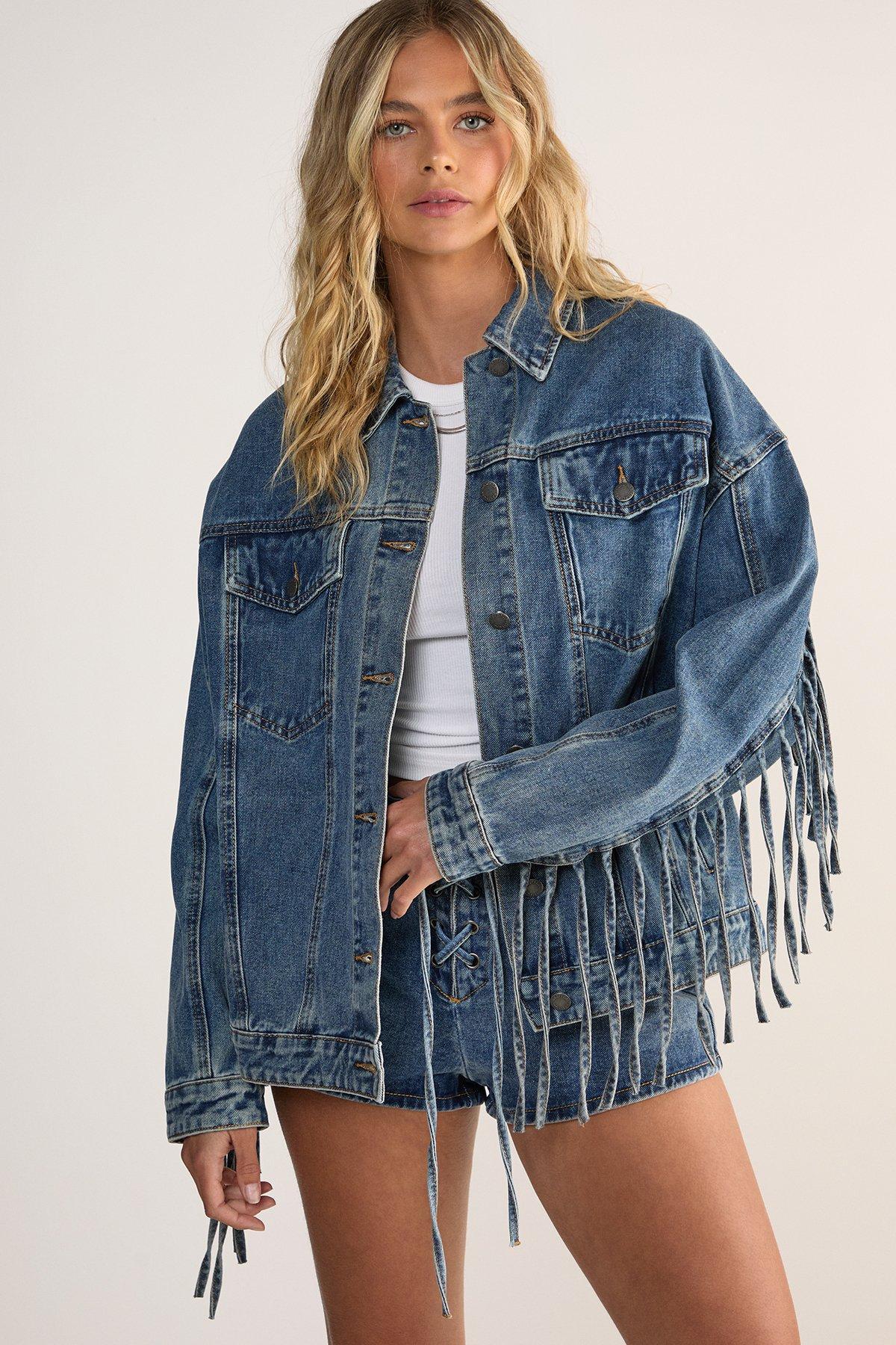 Denim Fringed Oversized Jacket Product Image
