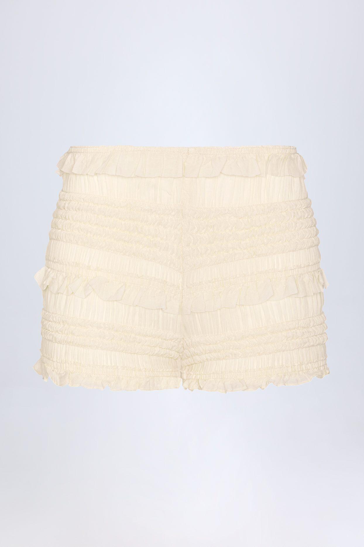 Ruffled Mid-Rise Shorts in Ivory Product Image