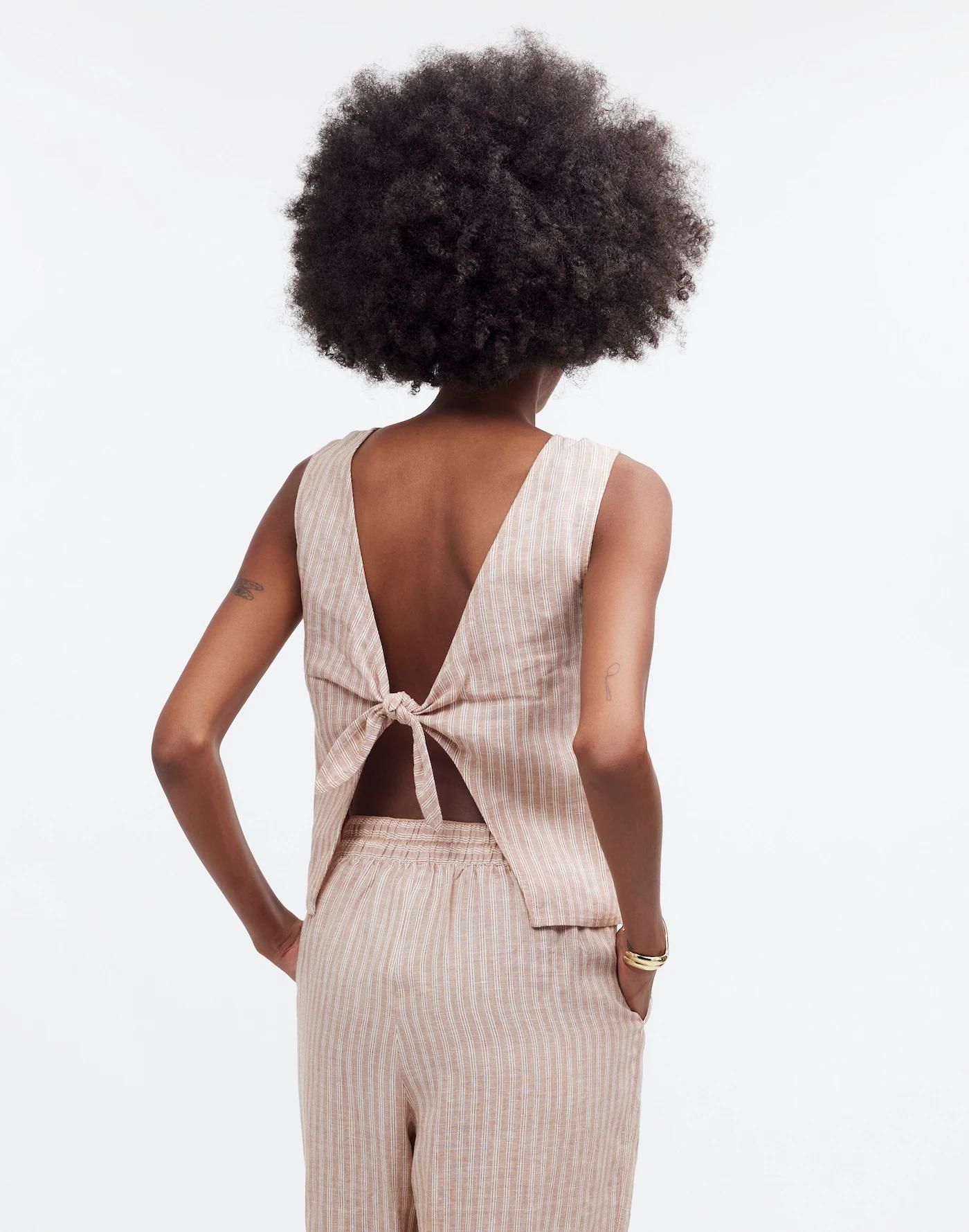 Tie-Back Scoopneck Top in 100% Linen Product Image