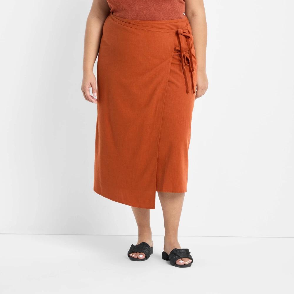 Women's Mid-Rise Linen Midi Wrap Skirt - Future Collective White XS Product Image
