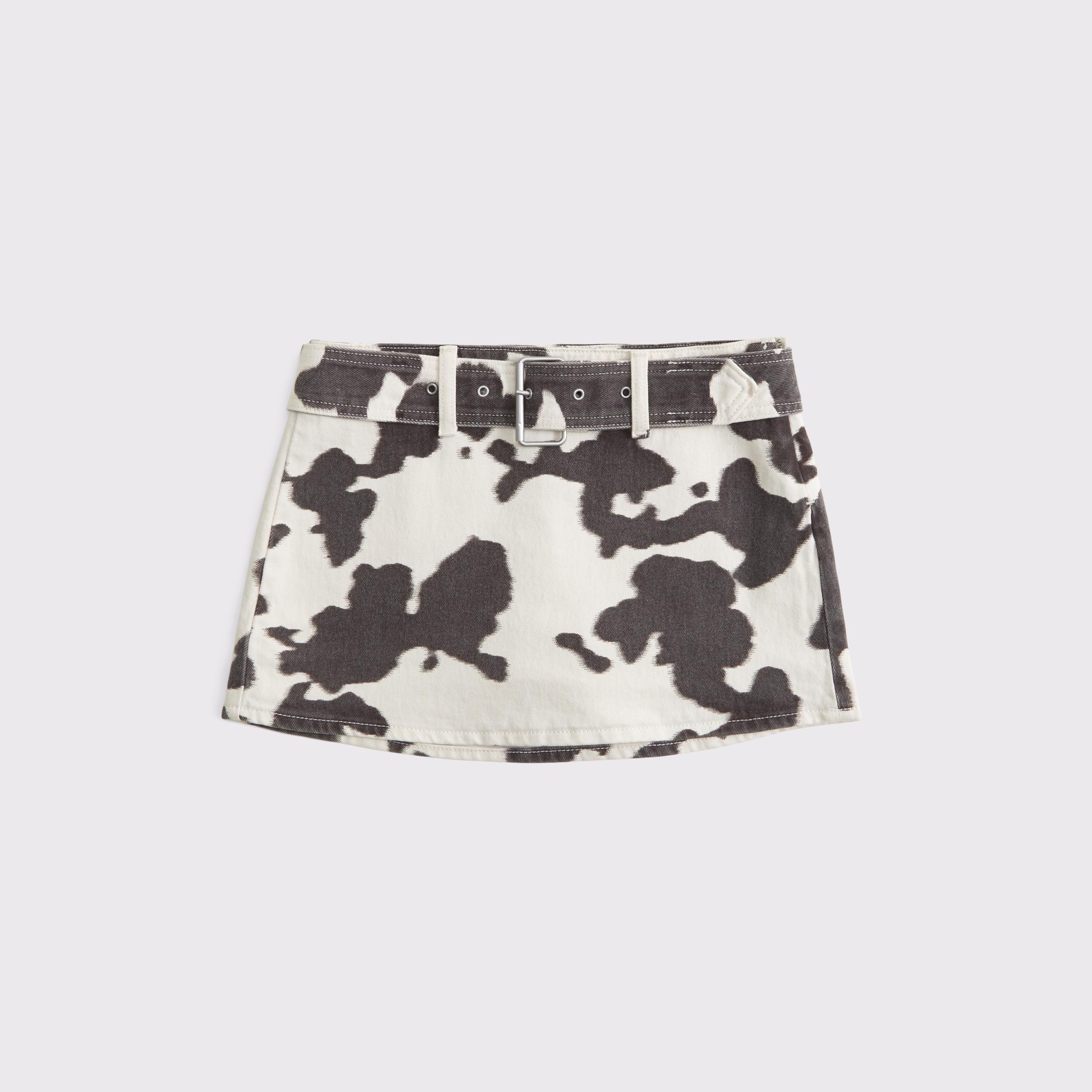 Mid Rise Belted Denim Mini Skort Product Image