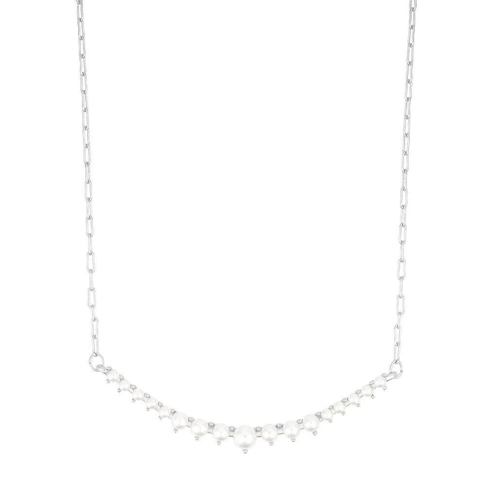Adornia Simulated Pearl Curved Bar Necklace, Womens Silver Tone Product Image