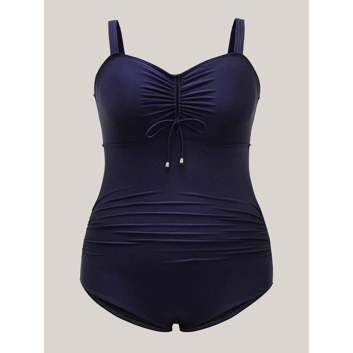 Plus Size Adjustable Back-Tie Cinched One-Piece Swimsuit Women's Swimwear Indigo Beach Tie knot Curve Bathing Suits High stretch One Pieces BloomChic 30/6X Product Image