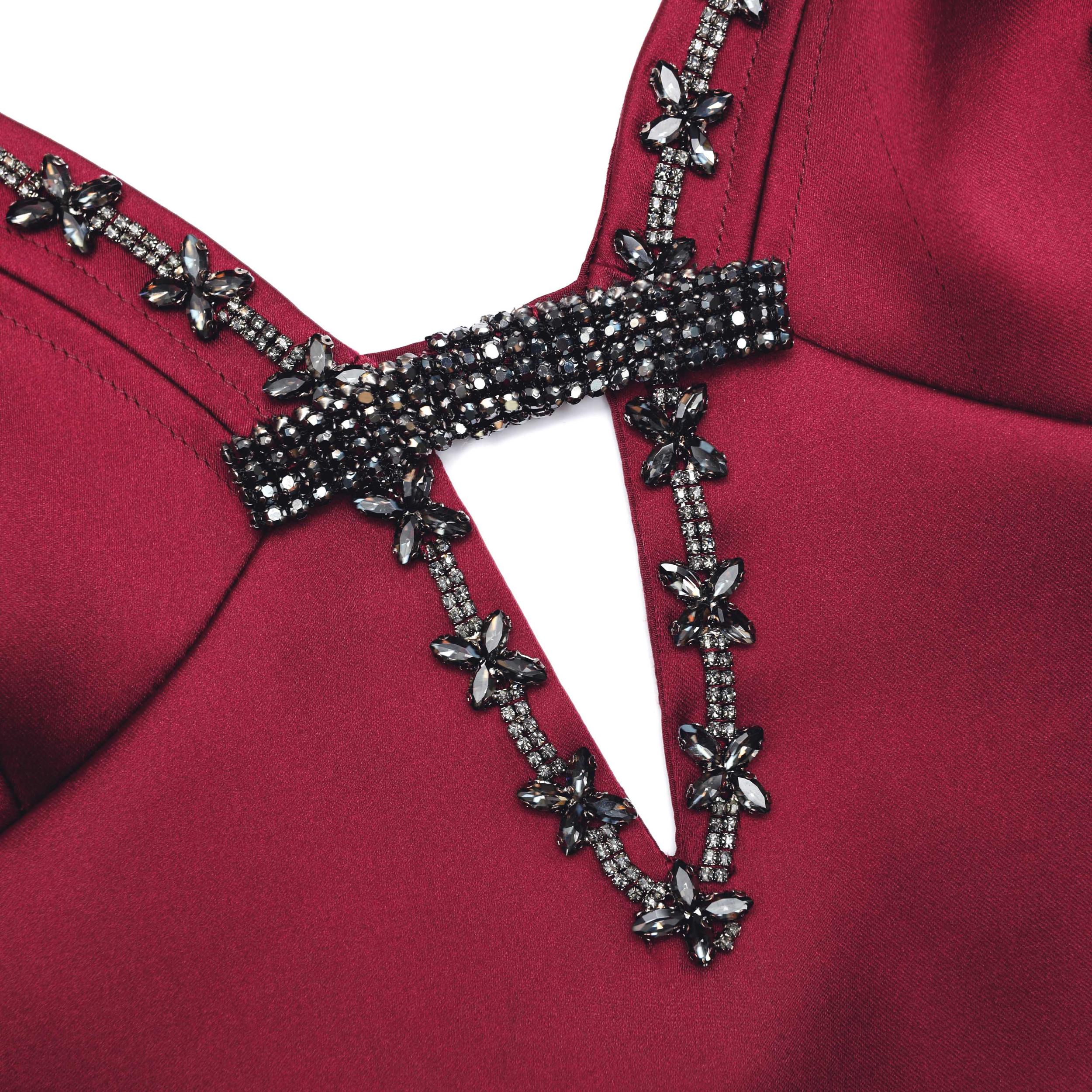 Burgundy Satin Strappy Mini Dress Product Image