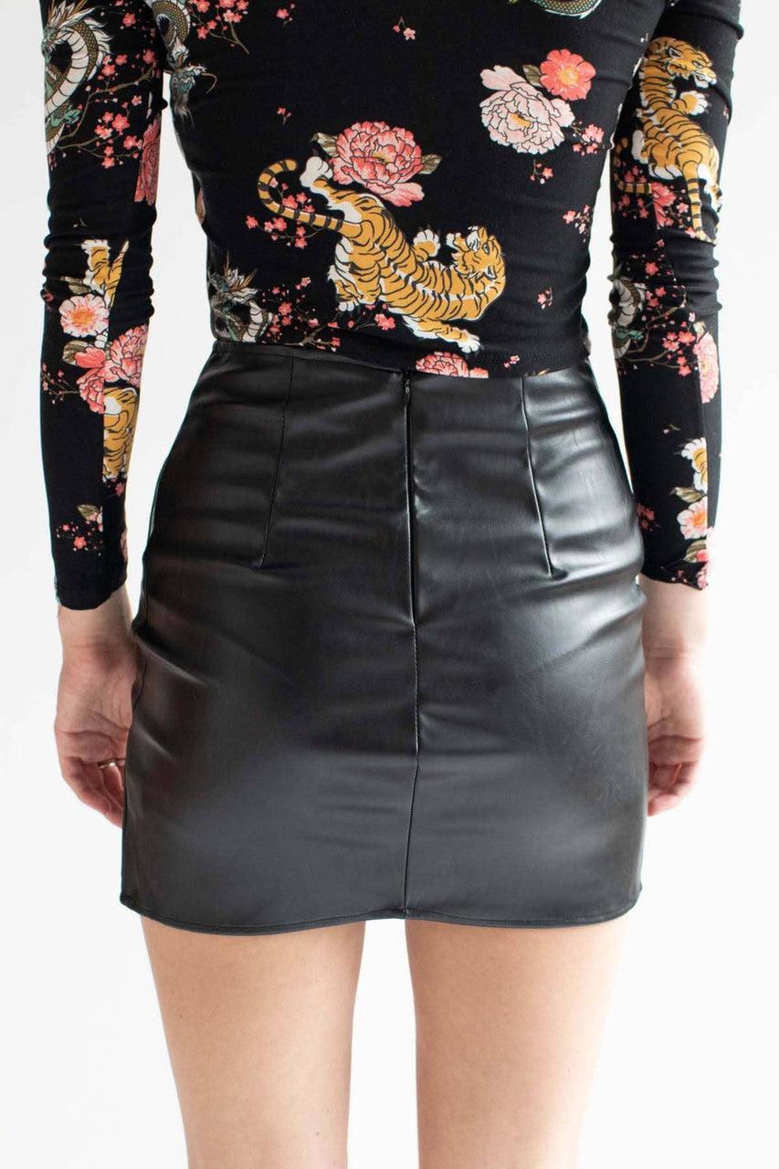 Black Pleather Split Thigh Mini Skirt Product Image