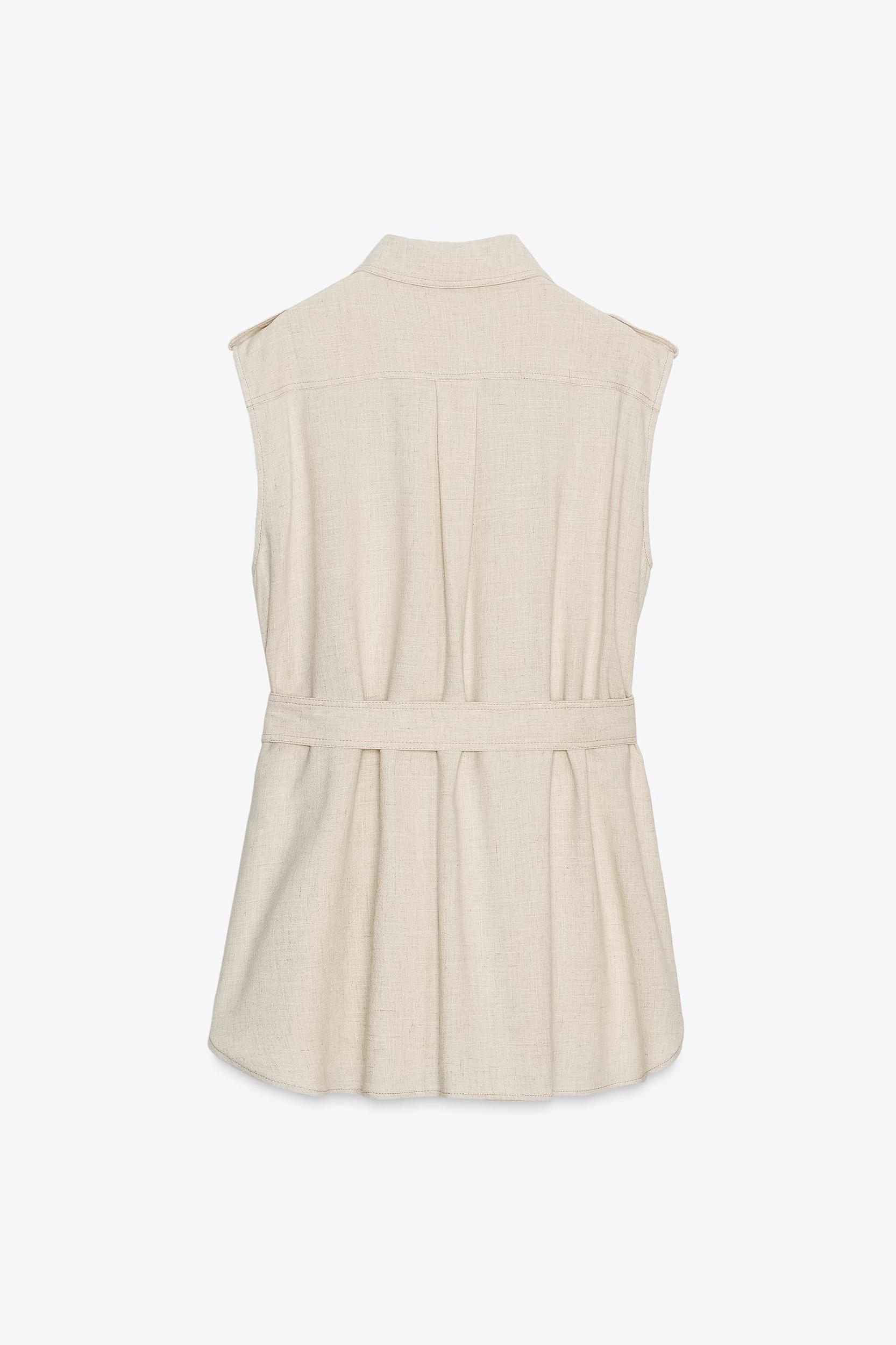 LINEN BELTED LONG VEST Product Image