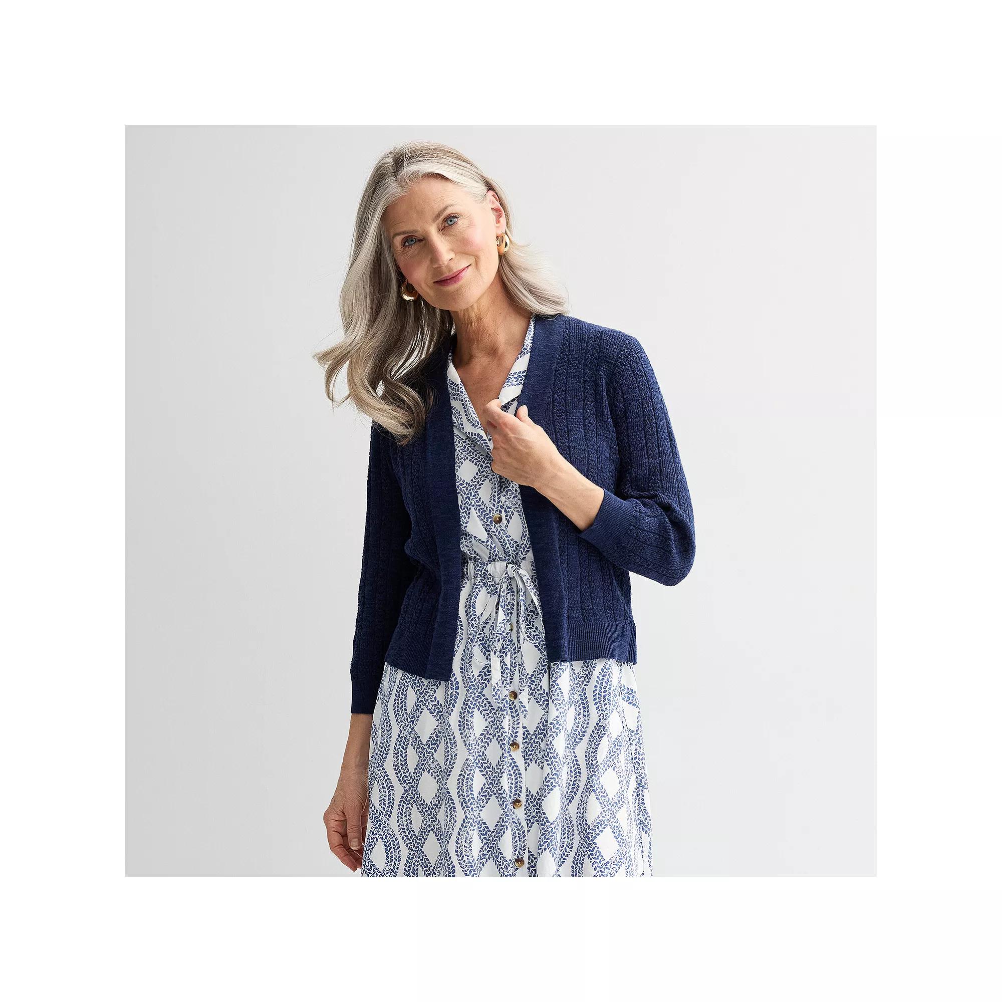 Women's Croft & Barrow® Pointelle Basket Open Front Cardigan,  Product Image