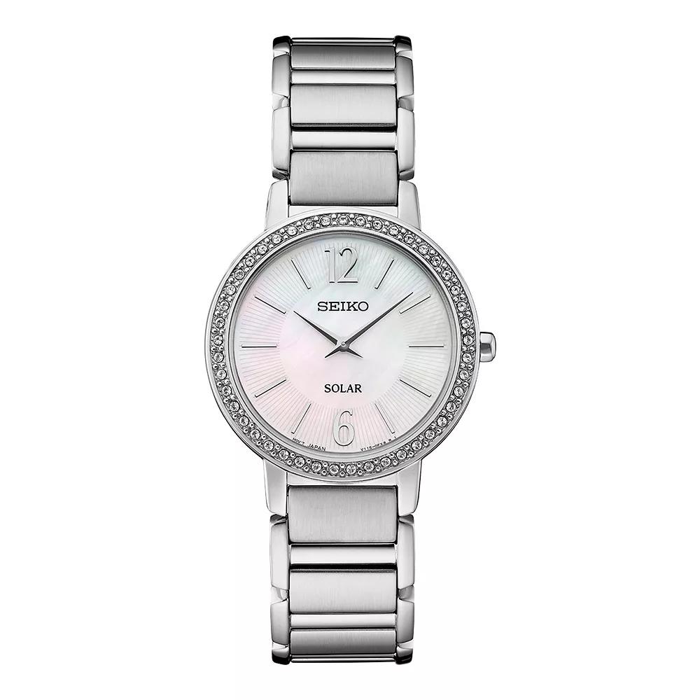 Seiko Womens Crystal Stainless Steel Solar Mother of Pearl Dial Watch - SUP467 Silver Product Image