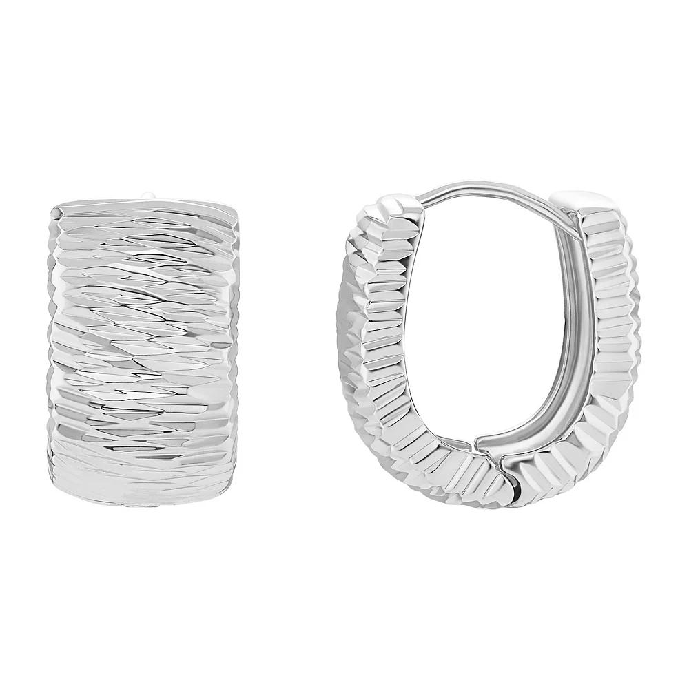 PRIMROSE Fine Silver Plated Diamond Cut Hoop Earrings, Women's, Silver Tone Product Image
