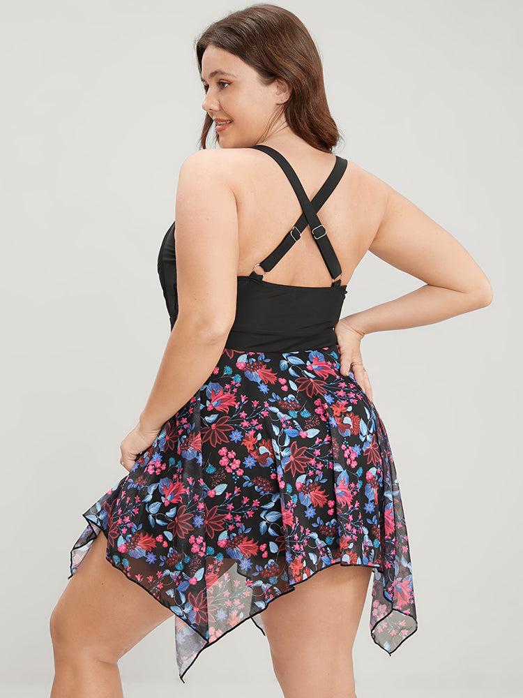 Tropical Ruched Ties Hanky Hem Crisscross Swim Dress Female Product Image