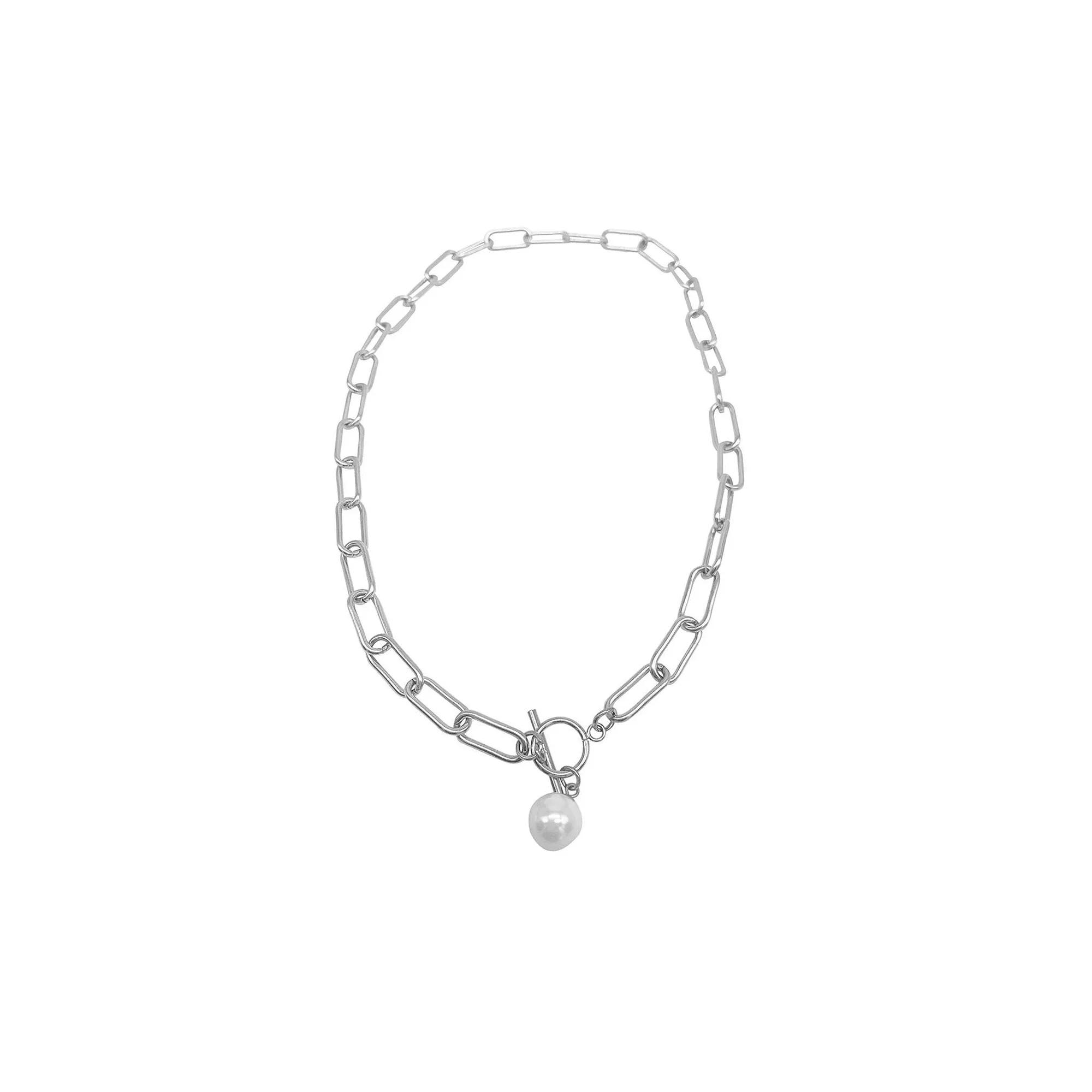 Adornia 14k Gold Plated Simulated Pearl Paper Clip Toggle Necklace, Women's, Size: 18", Silver Tone Product Image