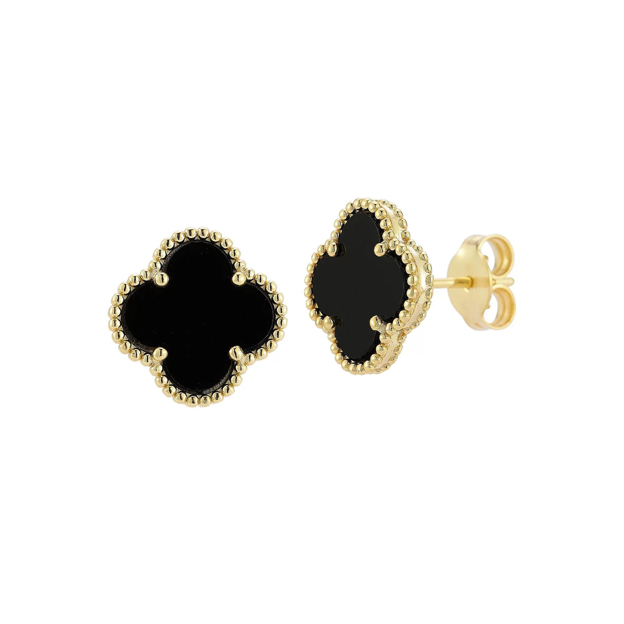 Sunkissed Sterling Sterling Silver Simulated Black Onyx Clover Stud Earrings, Women's, Gold Tone Product Image