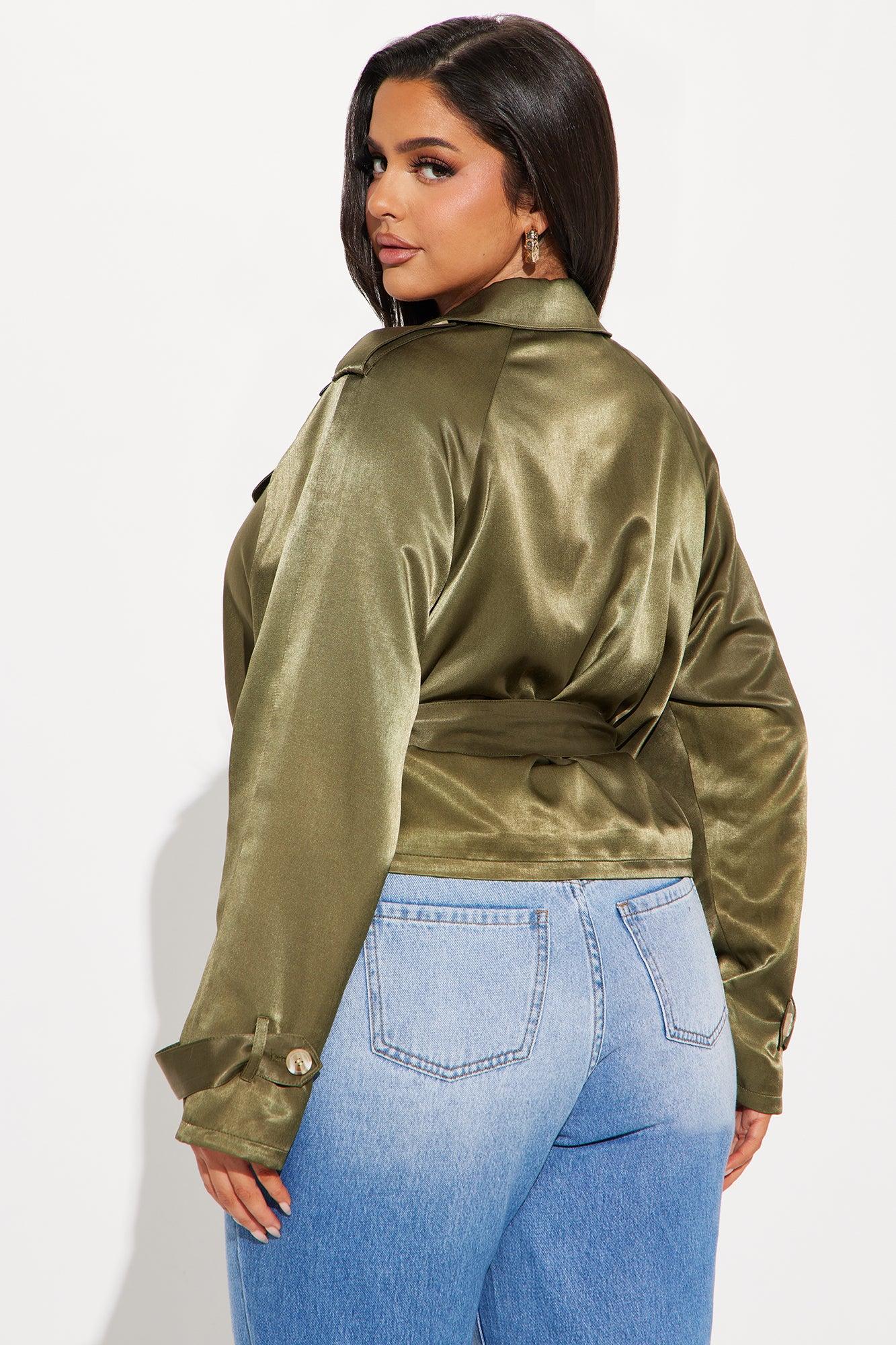 Jayla Satin Cropped Trench - Olive Product Image