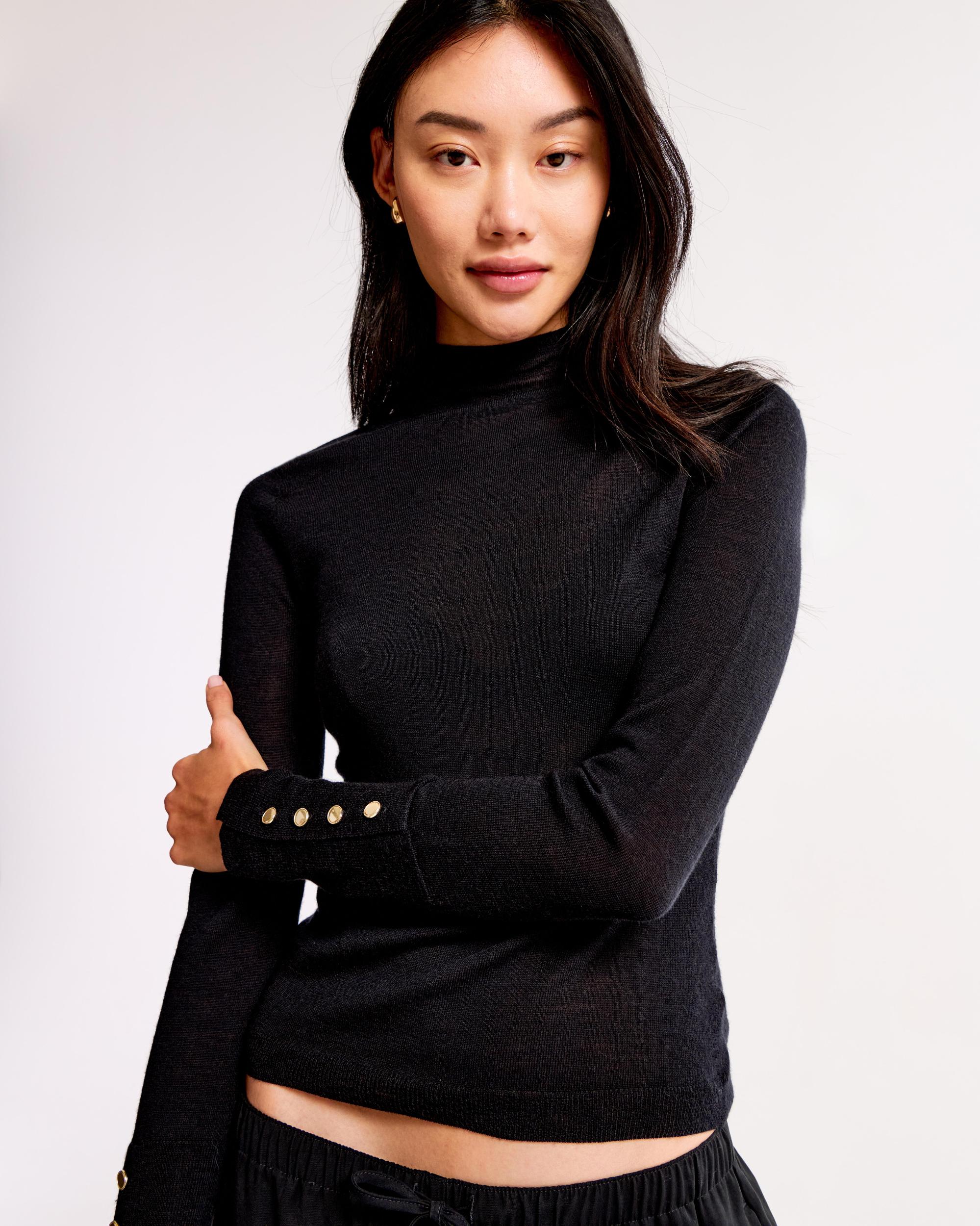 Merino Wool Button Sleeve Mockneck Top Product Image
