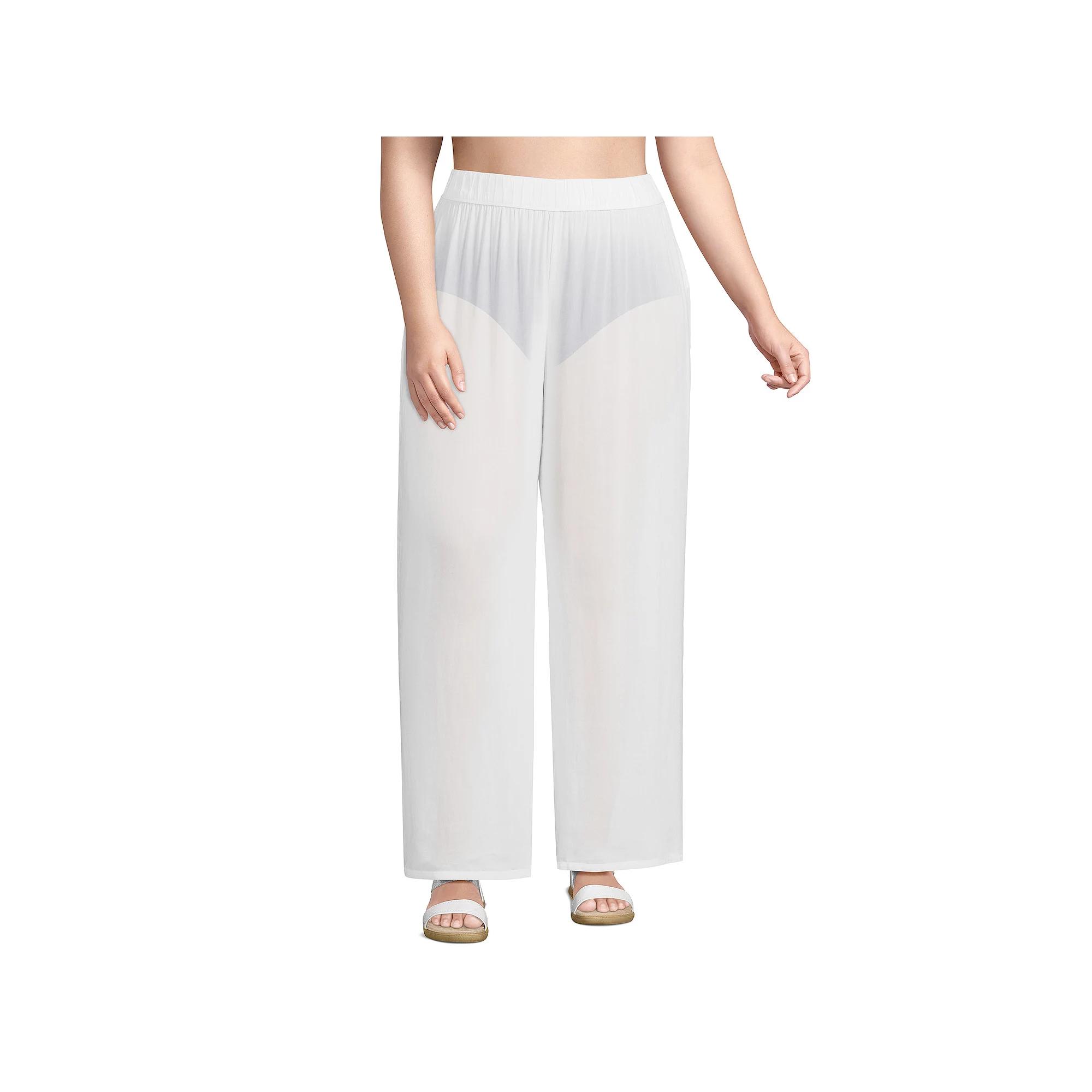 Plus Size Lands' End Sheer Oversized Swim Cover-Up Pants, Women's, Size: 2XL, White Product Image