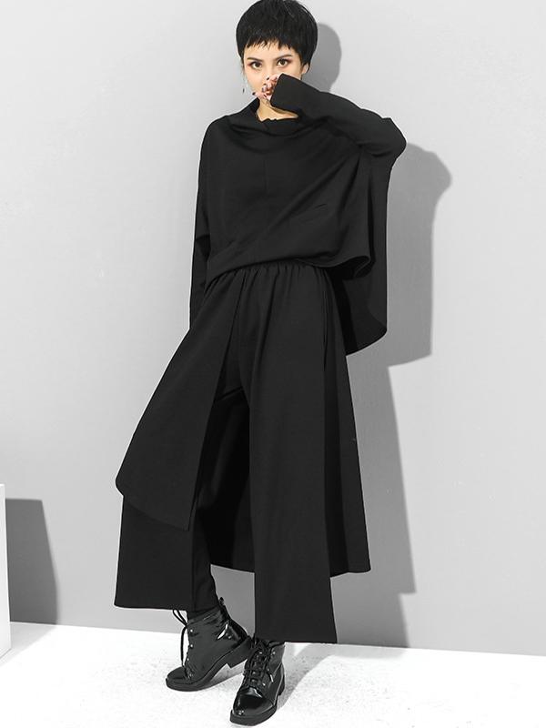 Irregularity Elastic Waist Wide Leg Solid Color Pants Product Image