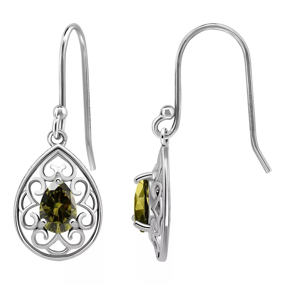 Aleure Precioso Sterling Silver Pear Shaped Gemstone Drop Earrings, Women's, Silver Tone Green Product Image