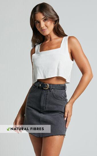 Adan Mini Skirt - Recycled Cotton Frayed Hem Denim Skirt in Black Product Image