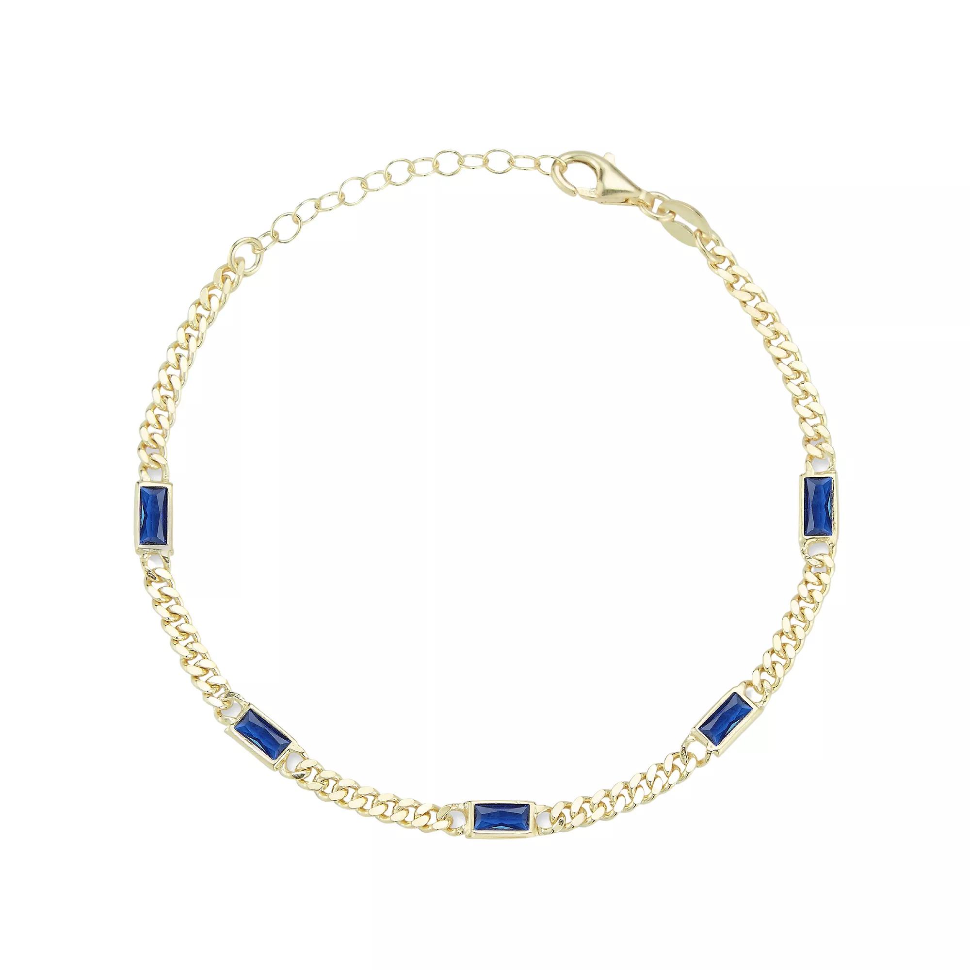 Sunkissed Sterling Cubic Zirconia Curb Chain Bracelet, Women's, Size: 7", Gold Tone Blue Product Image