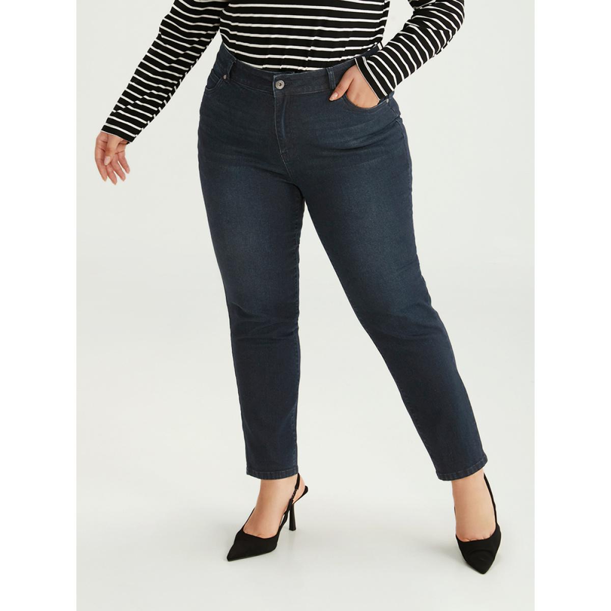 Plus Size Mom Jeans High Rise Skinny Jeans Women Indigo Casual Plain Plain High stretch Pocket Jeans BloomChic 22/3X Product Image