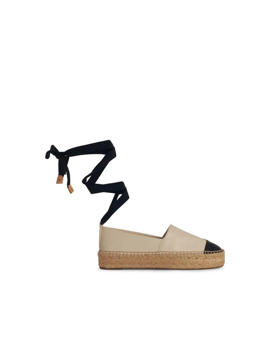 TORY BURCH White Espadrilles With Metallic Logo On The Front And Ankle Strap In Leather Woman Product Image