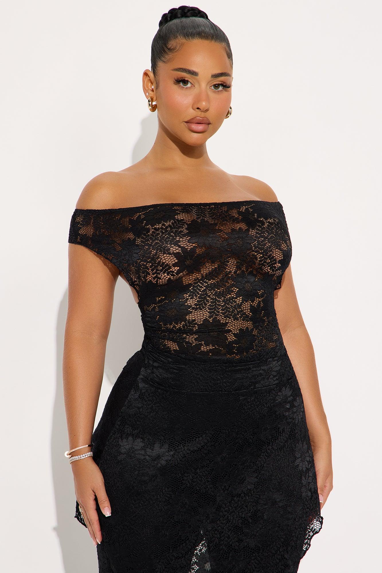 Genesis Lace Off Shoulder Pant Set - Black Female Product Image