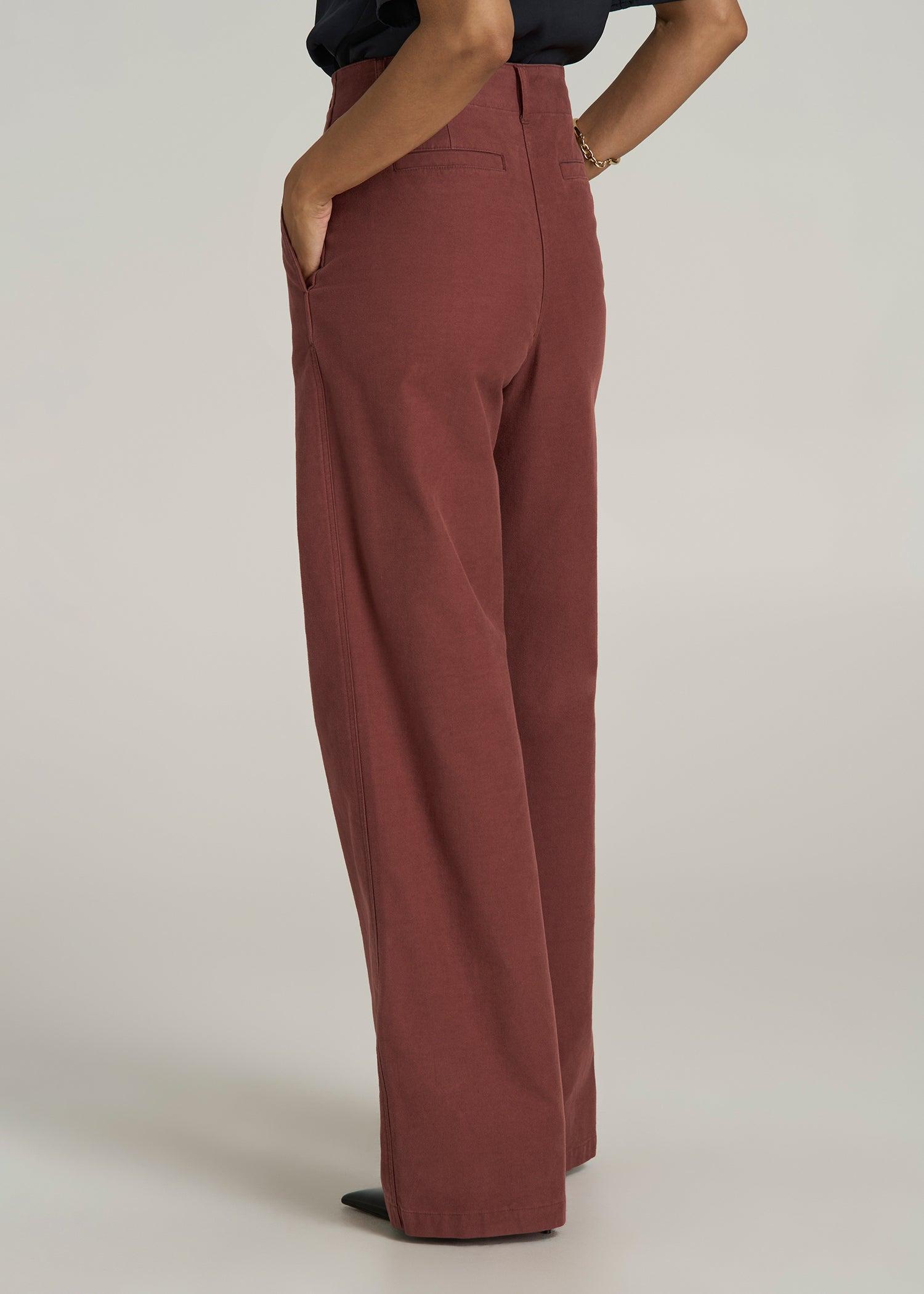 High-Rise Wide-Leg Flat-Front Chino Pants for Tall Women in Intense Rust Female Product Image