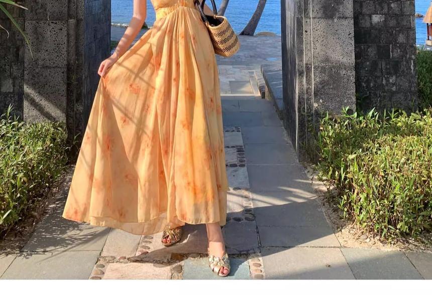 Spaghetti Strap Floral Open Back Midi A-Line Sundress Product Image