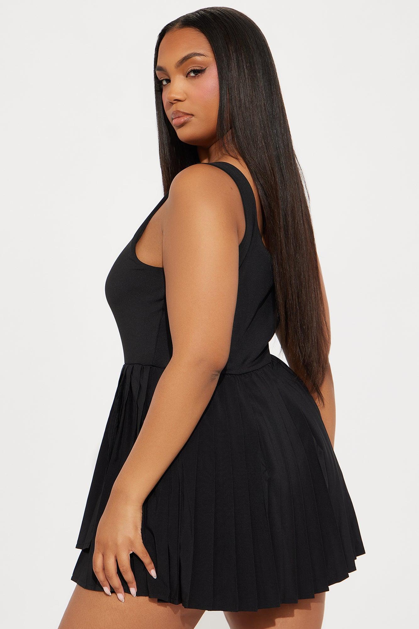 Serve It Tennis Pleated Mini Dress - Black Product Image