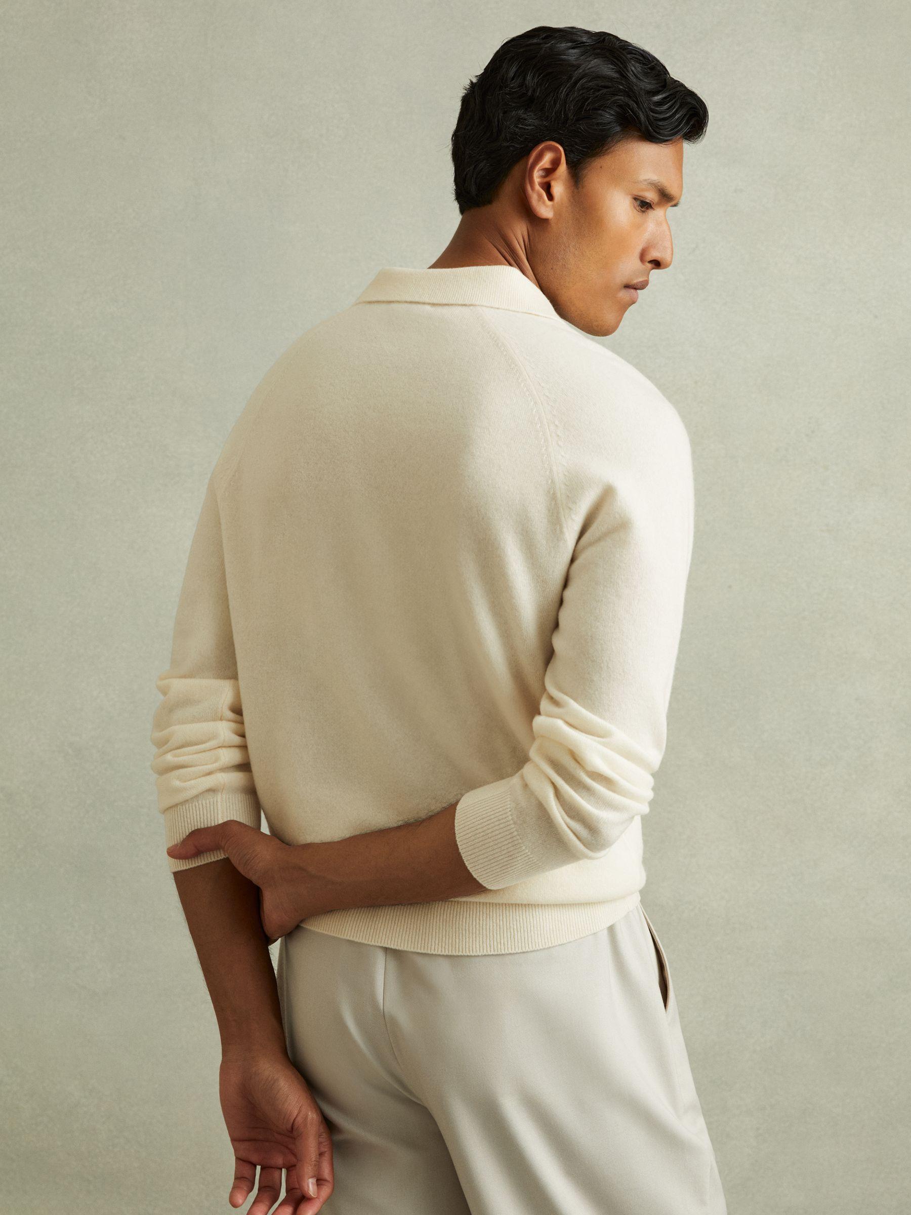 Wool-Cashmere Open-Collar Polo Shirt in Ivory Product Image