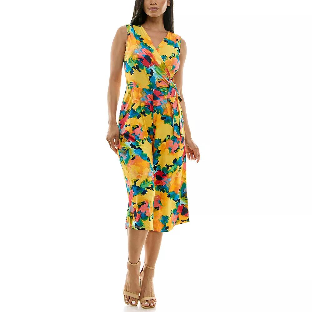 Women's Nina Leonard Print Surplice Wide-Leg Jumpsuit,  Product Image