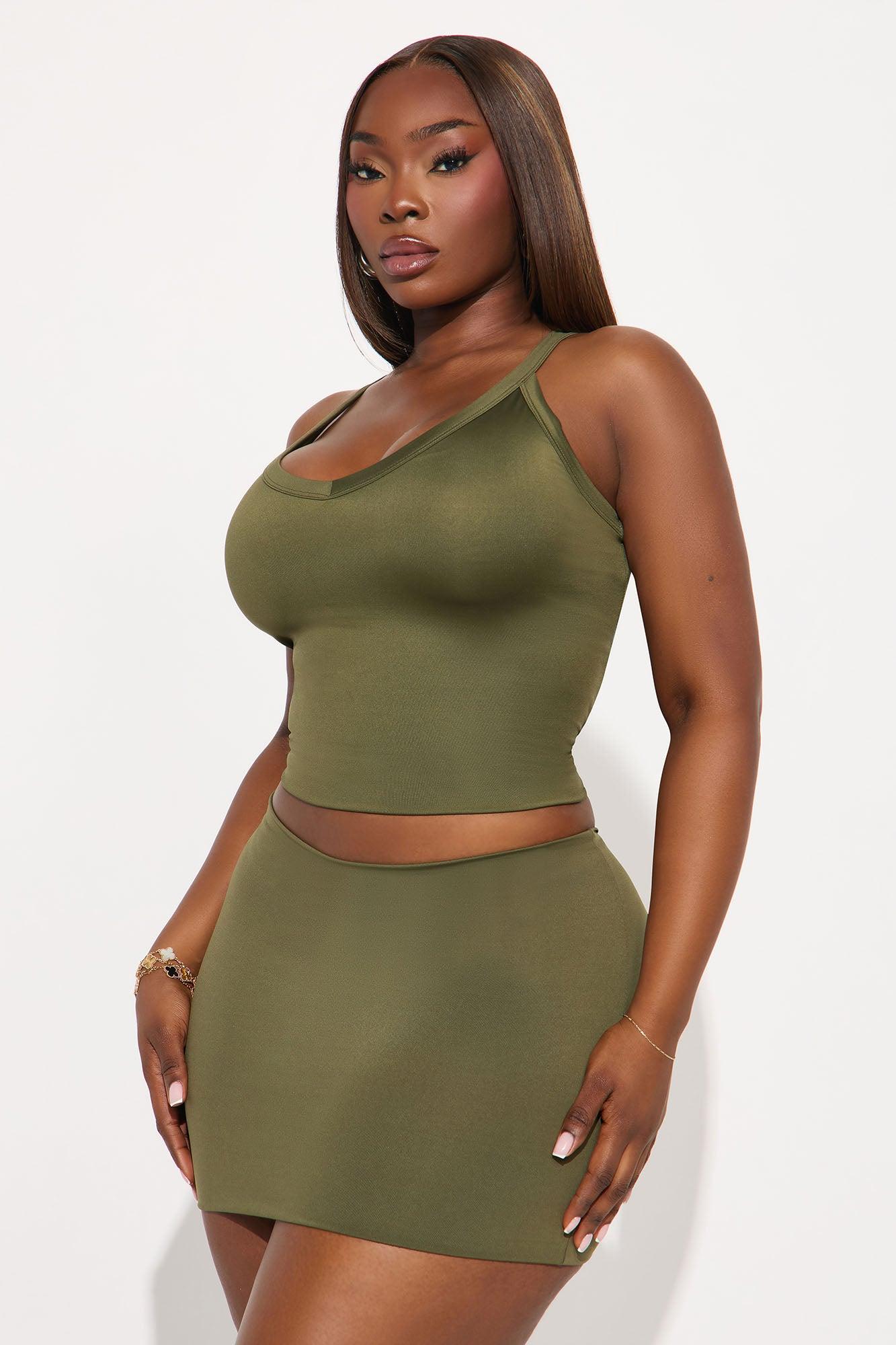 Contour Double Lined V-Neck Tank Top - Military Green Female Product Image