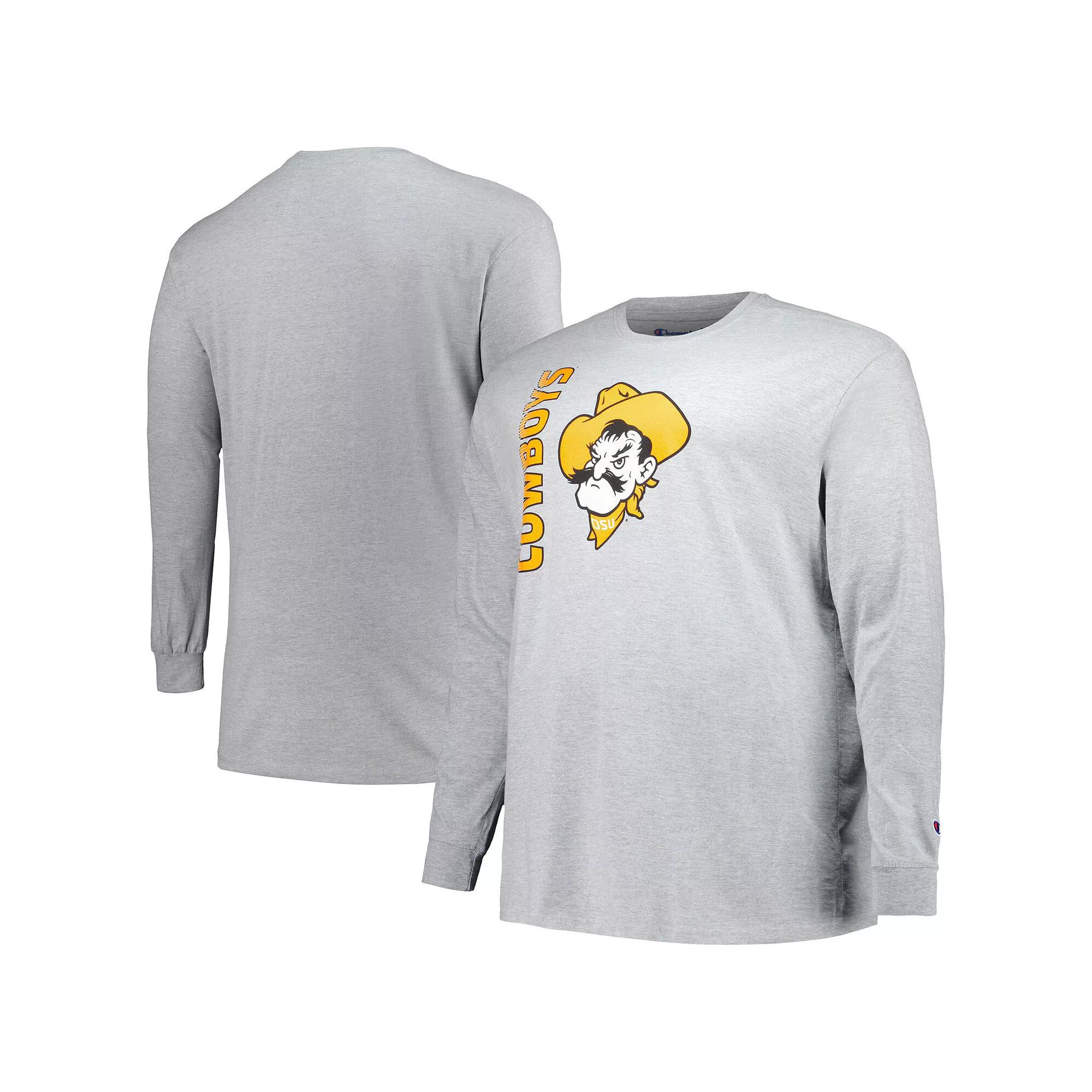 Men's Champion Heather Gray Oklahoma State Cowboys Big & Tall Mascot Long Sleeve T-Shirt,  Product Image