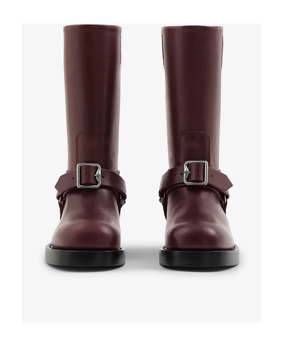 BURBERRY Women Aubergine Leather Saddle Ankle Boots In Black Product Image